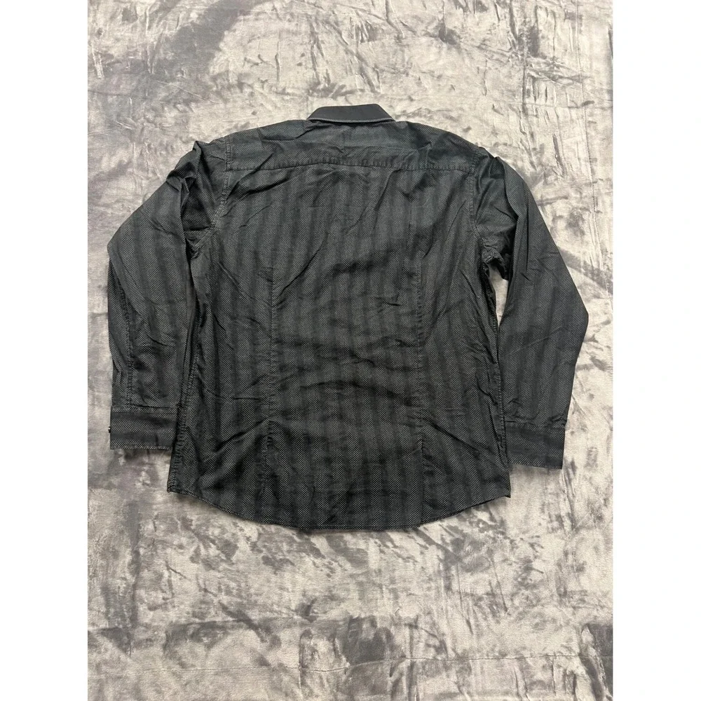 Barabas Button Down Shirt 3XL‎ Black Gray Micro Dot Striped Long Sleeve Cotton